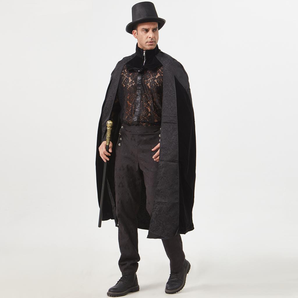 Halloween Court Gentleman Men's Trench Coat, Autumn and Winter Stage Performance Clothes Party Jacquard Coat Cape