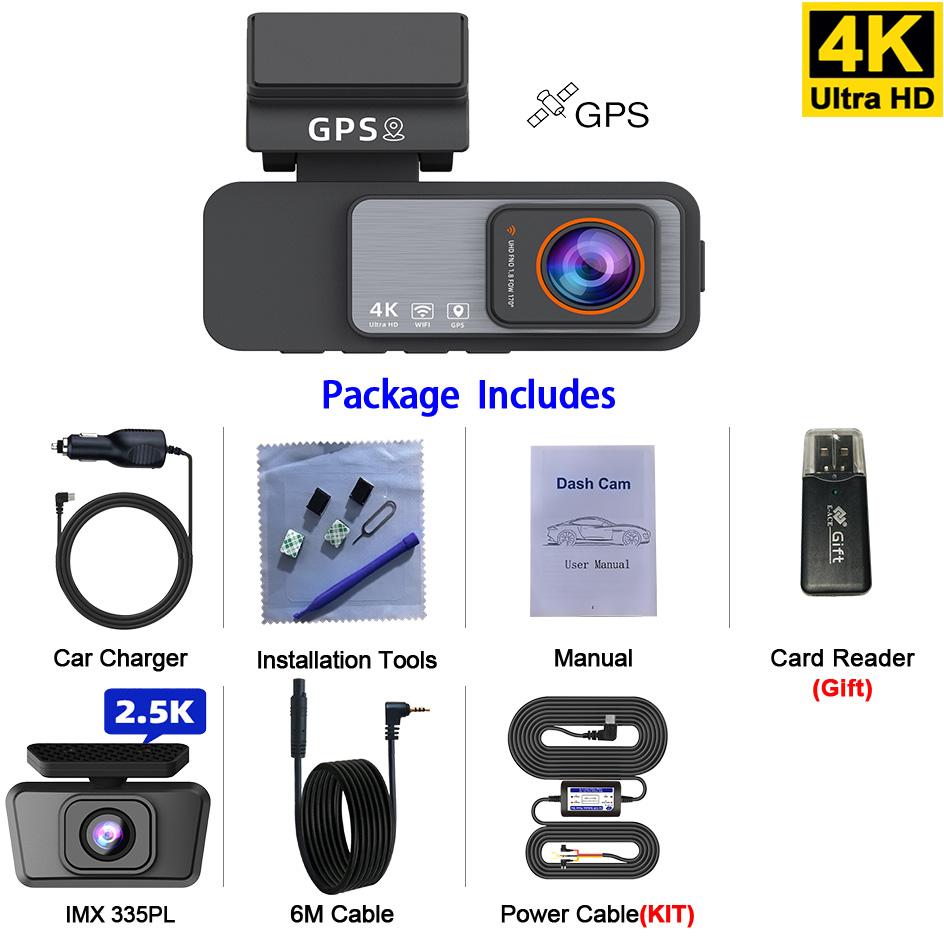 E-ACE Mini Dashcam 4K Car DVR 3.2 IPS Screen Support GPS Speed Display APP WIFI Control 2.5K Rear View Camera 2025 New