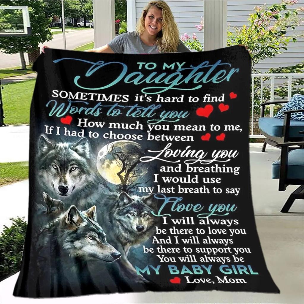 Personalisierte Sherpa-Decke für meine Tochter, bedruckt mit Löwe, Wolf und Drache, Geschenk von Mama, Papa, Sofabettdecke, weiche Picknickdecke