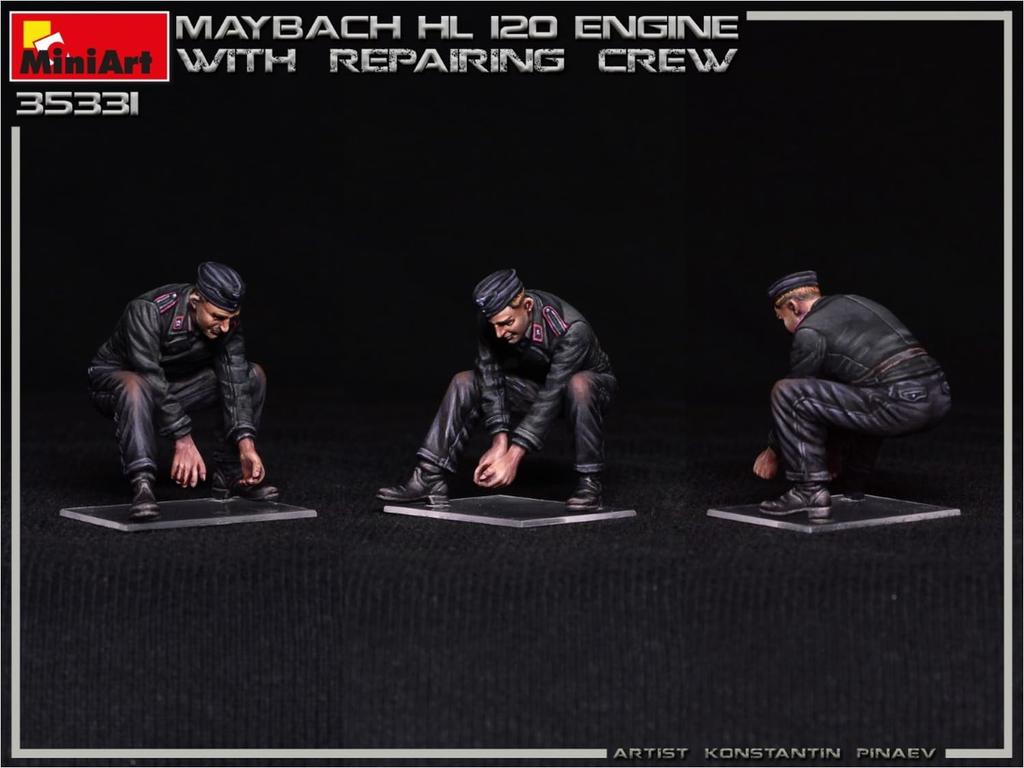 Miniart 1/35 Scale German Maybach HL120 Engine for Panzer III/IV with Repair Engineer, Plastic Model Kit MA35331
