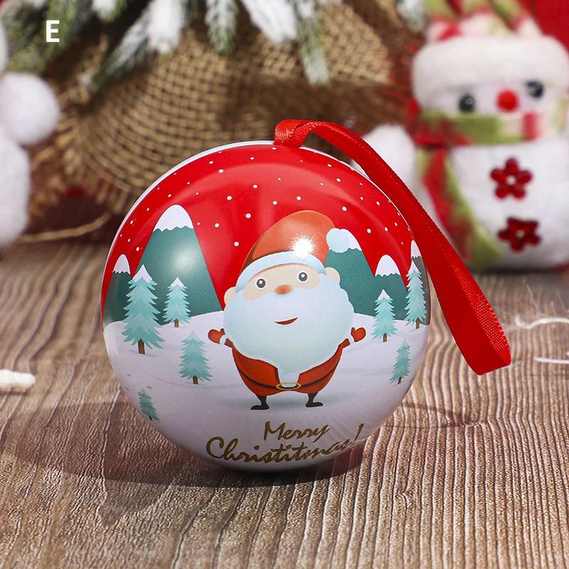 Christmas Round Gift Boxes Ball Shaped Tinplate Xmas Tree Hanging Ornament Christmas Candy Jar Cans New Year Navidad Decorations