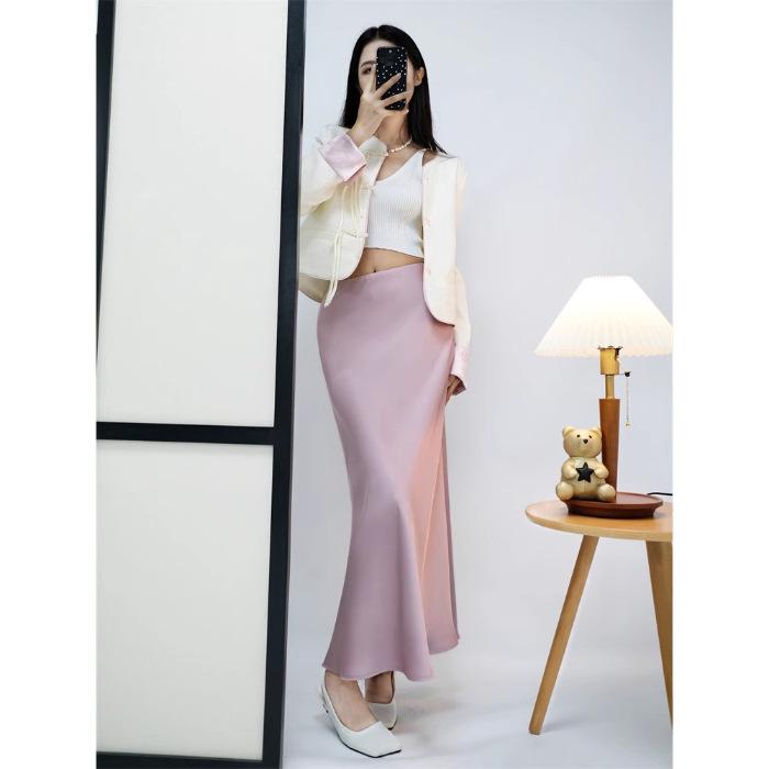 High-Waisted Slimming Satin Bodycon Mermaid Midi Skirt 2025 Spring/Summer Collection