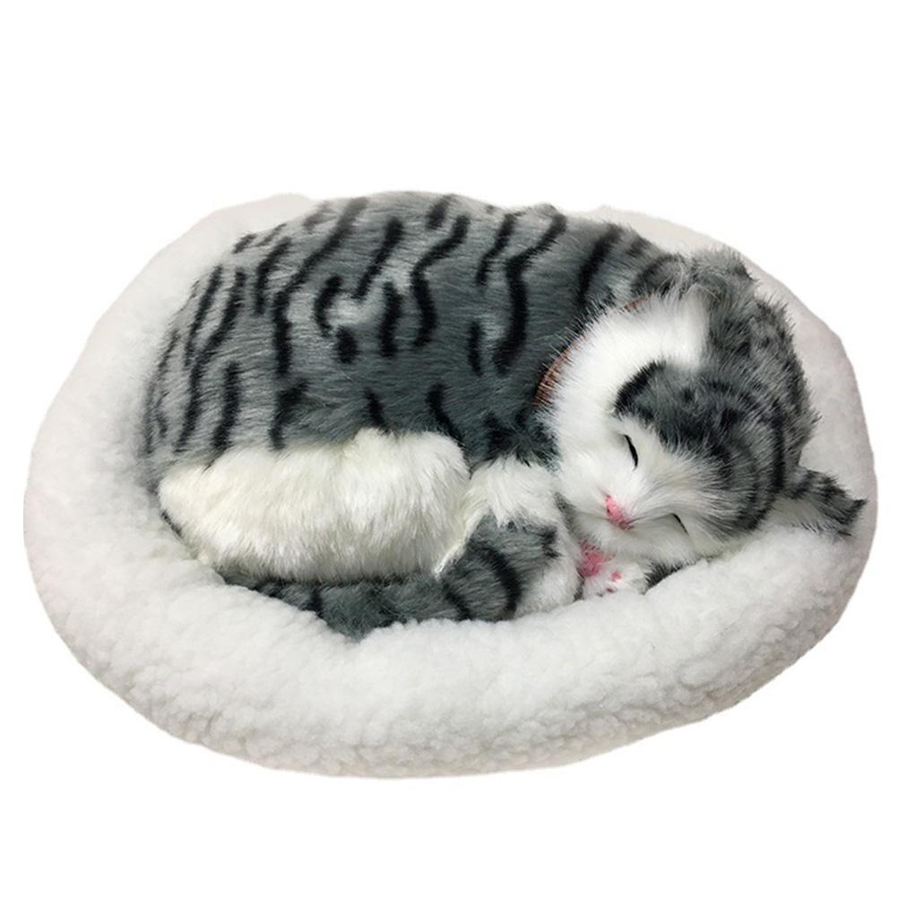 Realistic Sleeping Cat Toy Breathing Cat Stuffed Animal Doll with Mat  Plush Toys for Children Home