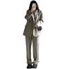 Women's Gray Blazer Jacket and Pants Two-Piece Set for Early Autumn 2025 - Petite Casual Suit