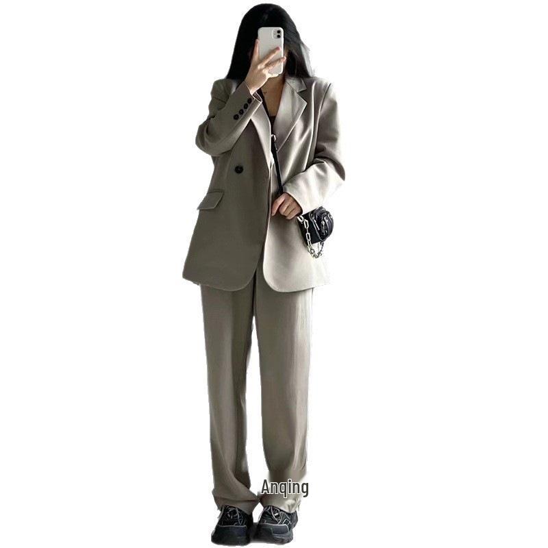 Women's Gray Blazer Jacket and Pants Two-Piece Set for Early Autumn 2025 - Petite Casual Suit