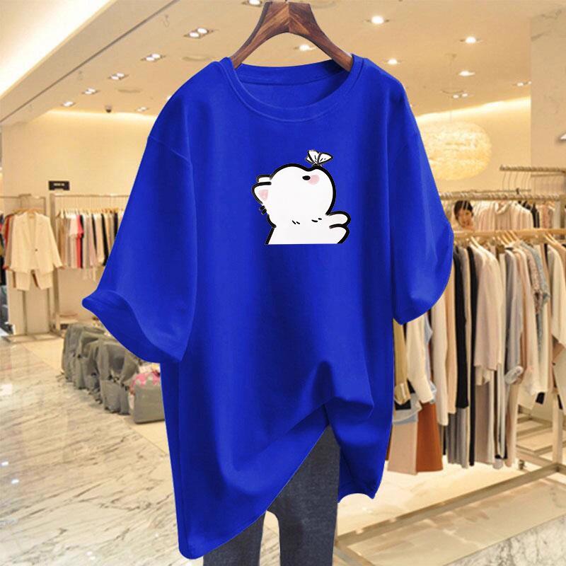 Women's Korean Style Cartoon Cotton T-Shirt, Summer 2026, Mid-Length, Age-Reducing, Half Sleeve