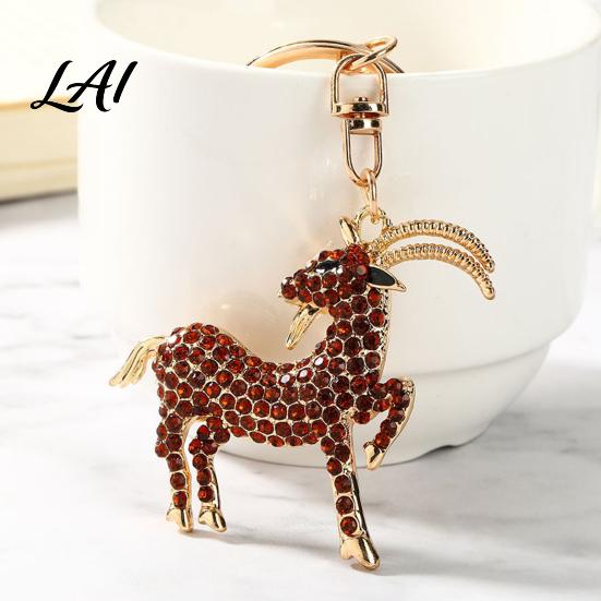 Sparkling Goat Keychain with Rhinestone Golden Plated Sheep Alloy Keyring Bling Animal Pendant for Backpack Handbag Charm Theme