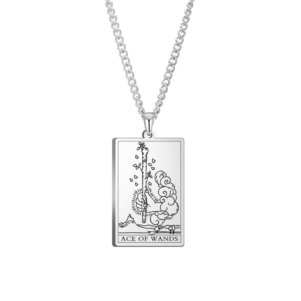 Dawapara Wands Tarot Card Vintage Amulet Pendant Necklace Link Chain Talisman Necklaces Stainless Steel Jewelry Golden Black