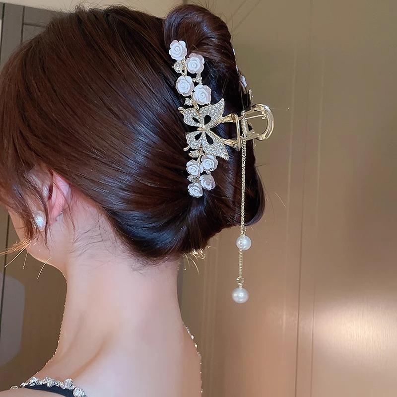 Light Luxury  Bell Orchid Tassel Hair Clip Flowers Rose Butterfly Claw Clip Shark Hair Claw Barrette Hair Accessories