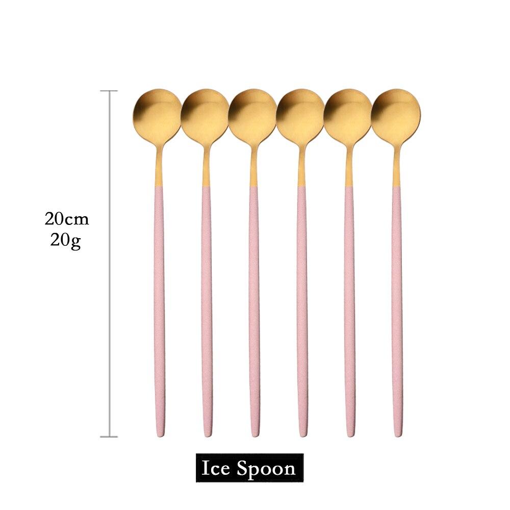 6pcs/set Long Handled Stainless Steel Coffee Spoon Ice Cream Dessert Tea Spoon Mixing Stirring Cooking Long Handle Spoon Tableware