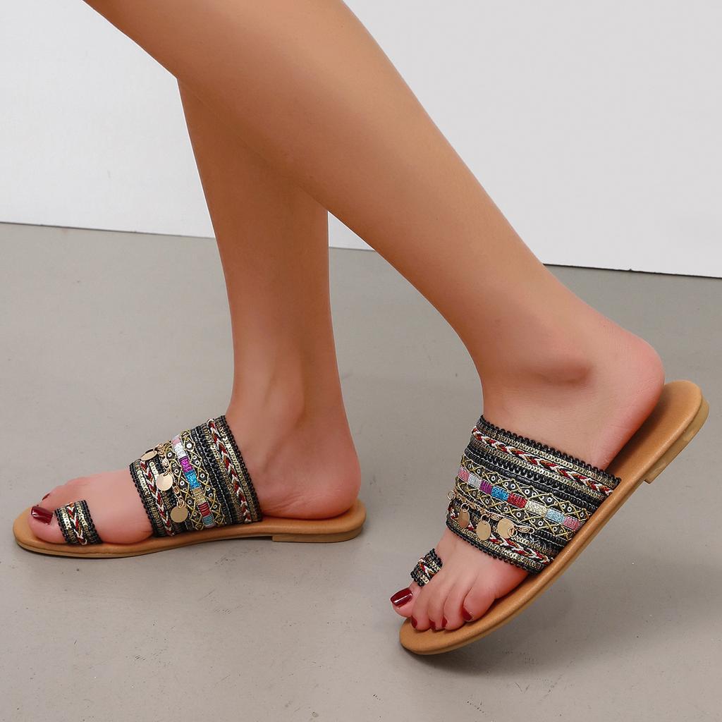 Women's Flat Bottom Fashion Set Toe Sequin Candy Color Large Size Sandals