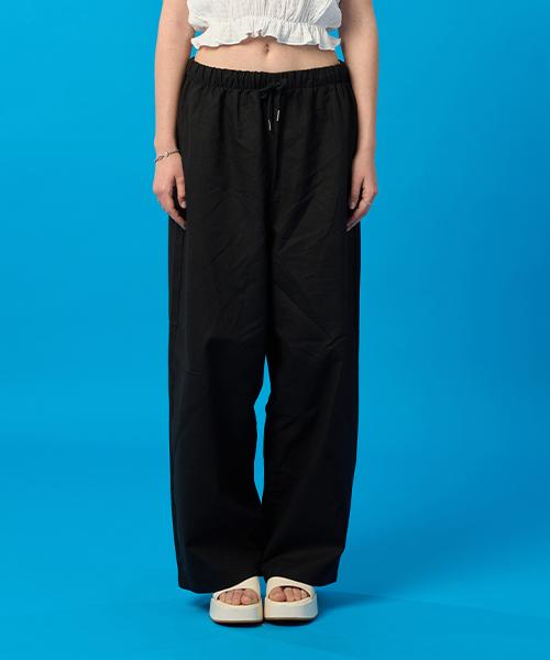 KOLEAT Summer Linen Wide Slacks Elastic Waist Pants [Black]