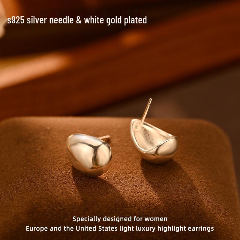 S925 Silver Teardrop Stud Earrings with Brass Texture - European and American Style