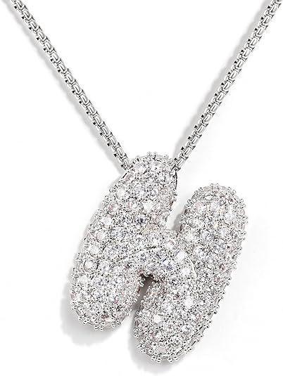 Cz Zircon Fat Initial A-Z Letters Balloon Bubble Pendant Necklace For Women Men Stainless Steel Box Chain Hip Hop Iced Jewelry