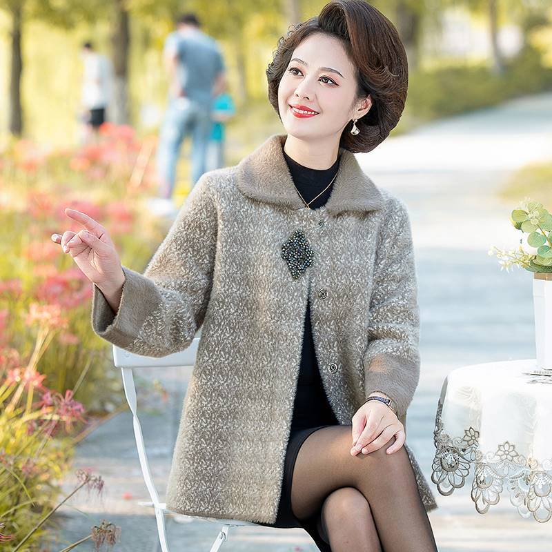 New Mother's Imitation Mink Velvet Sweater Coat Thick Middle Aged Elderly Women's Knitted Cardigan Short Woolen Jacket Outwear