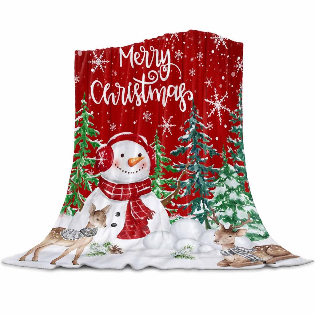 Christmas Snowman Series Digital-printed Polyester Bedroom Velvet Flannel Cover Blanket Fleece Soft Sofa Cover Blankets for Beds