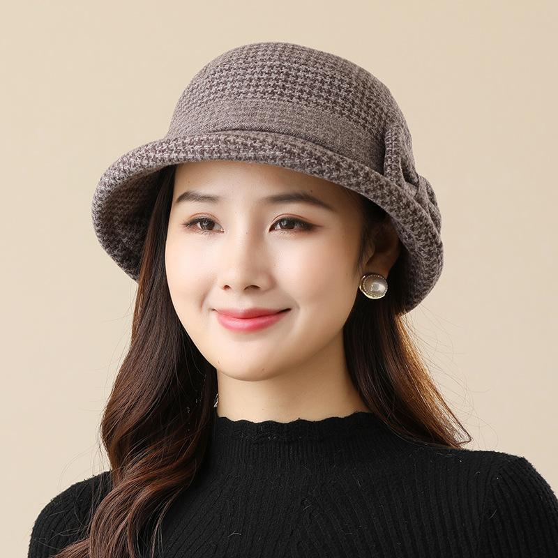 Middle-aged and Elderly Women's Autumn and Winter Hats, Warm Woolen Top Hats, Basin Hats, Spring and Autumn Leisure Bucket Hats