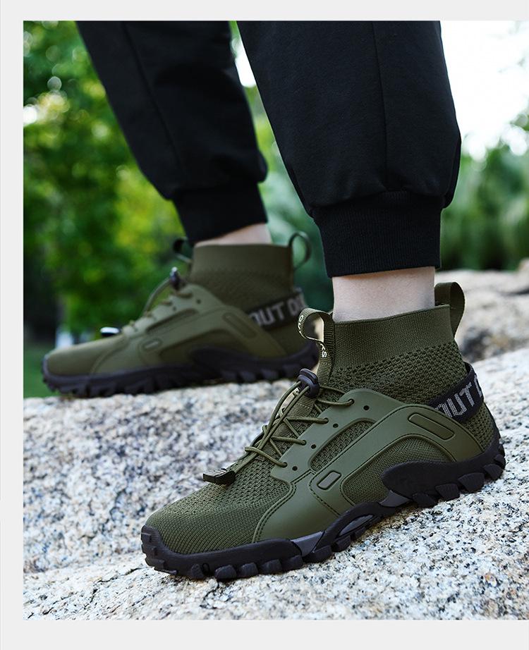 Pánské prodyšné turistické a trekingové boty Flyknit ve velkých velikostech, nízké/středně vysoké, silná podrážka pro jogging, canyoning, kempování a horské aktivity.