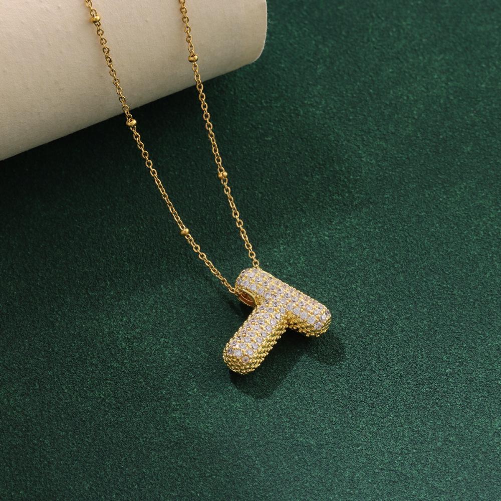 Zirkonia Vergoldete Blasen-Alphabet-Buchstabenkette Monogrammkette Ballon-Initialkette Geschenke für Frauen Mädchen