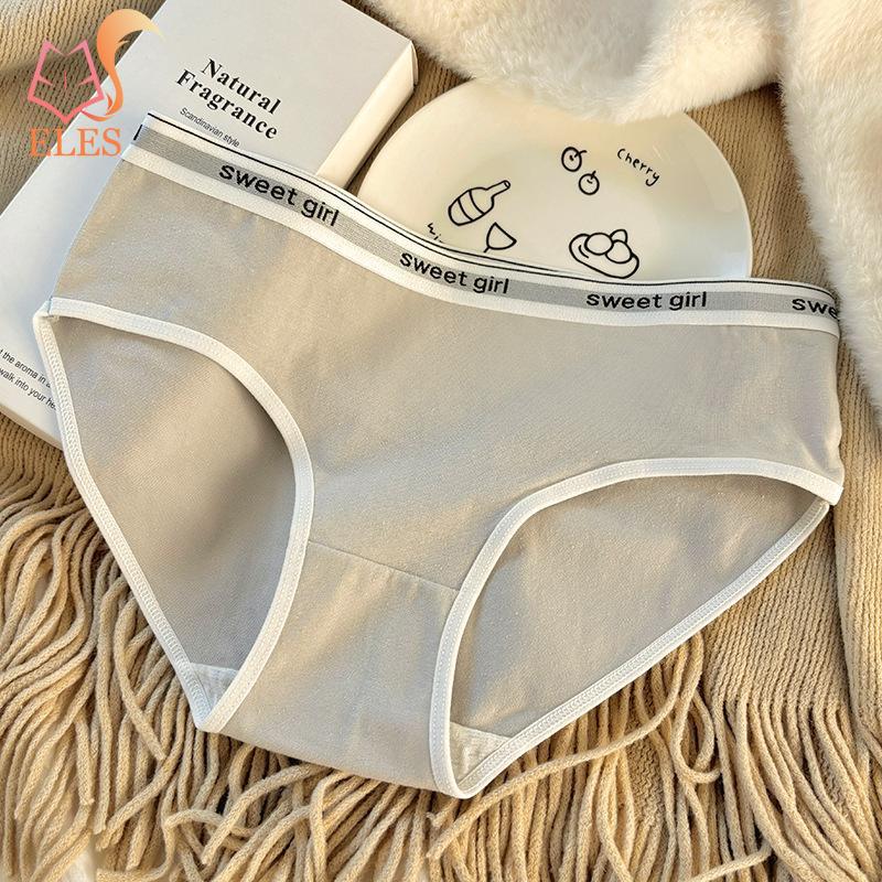 Women Panties Seamless Mid Waist Contrast Color Letter Pattern Elastic Soft Breathable Japanese Style Anti-septic Moisture-wicki