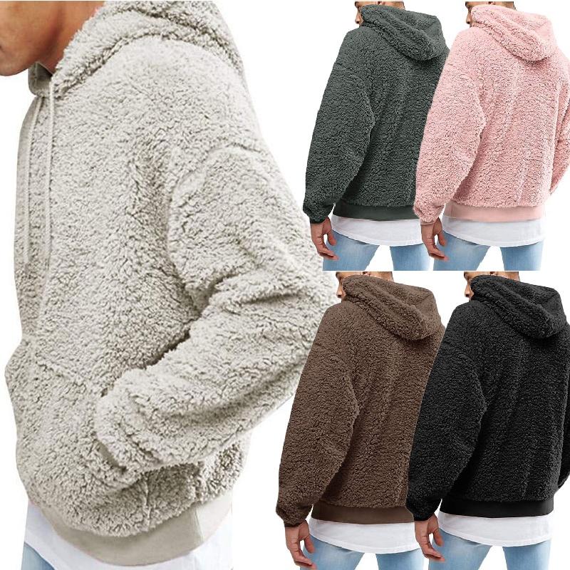 Winter Flauschiger Herren Hoodie Pullover Fleece Sweatshirt Kapuzenmantel Pullover
