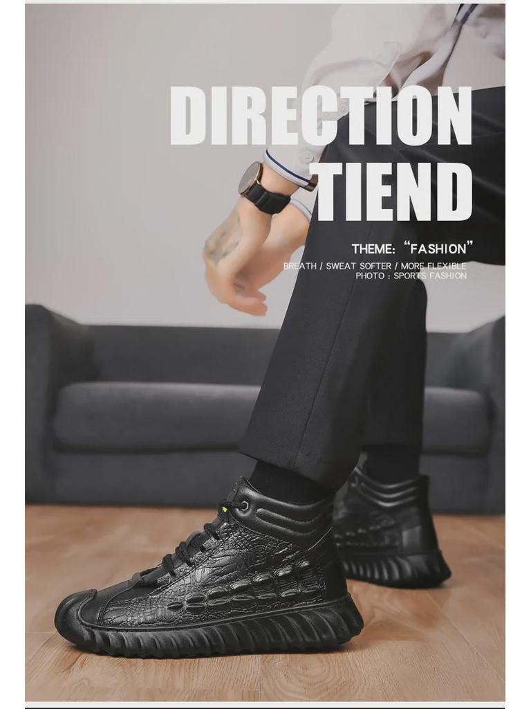 Men's High-Top Anti-Slip Leather Snow Boots with Cotton, Velvet, and Wool Fur Lining