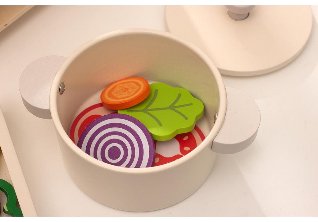 Wooden Play Kitchen Cookware Set: Frying Pan & Rice Cooking Toys for Kids