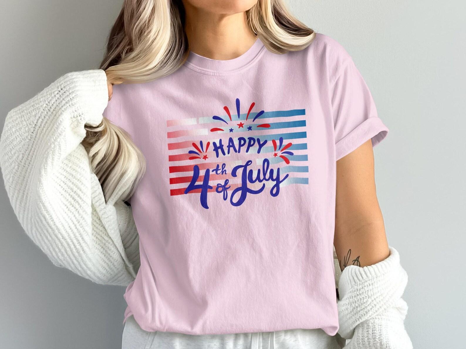 Happy 4th of July T-Shirt, Patriotic American Flag Tee, Independence Day Celebration Shirt with Fireworks 4XL