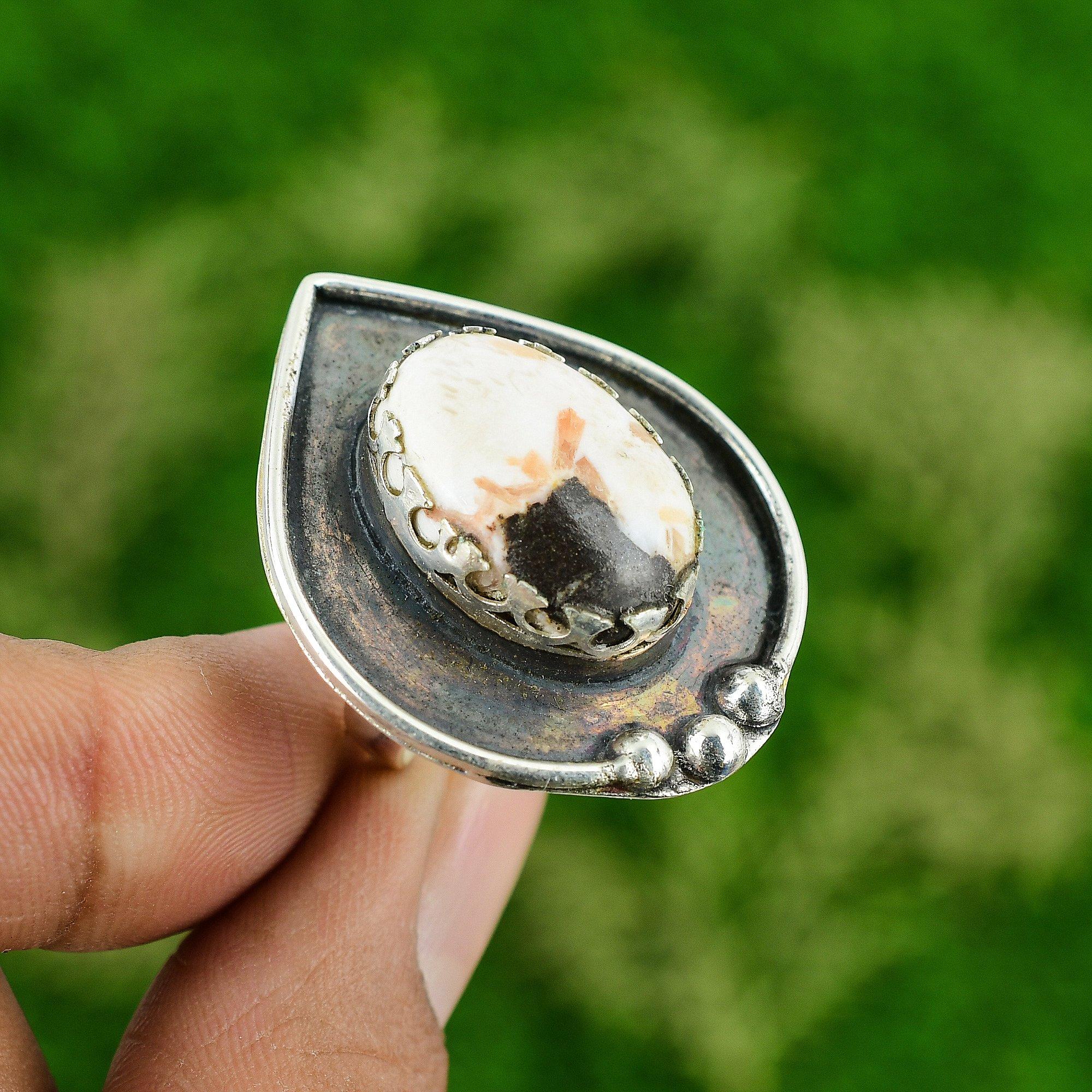 

Gift For Women Promise Adjustable Ring 925 Silver Natural Scolecite Gemstone Adjustable