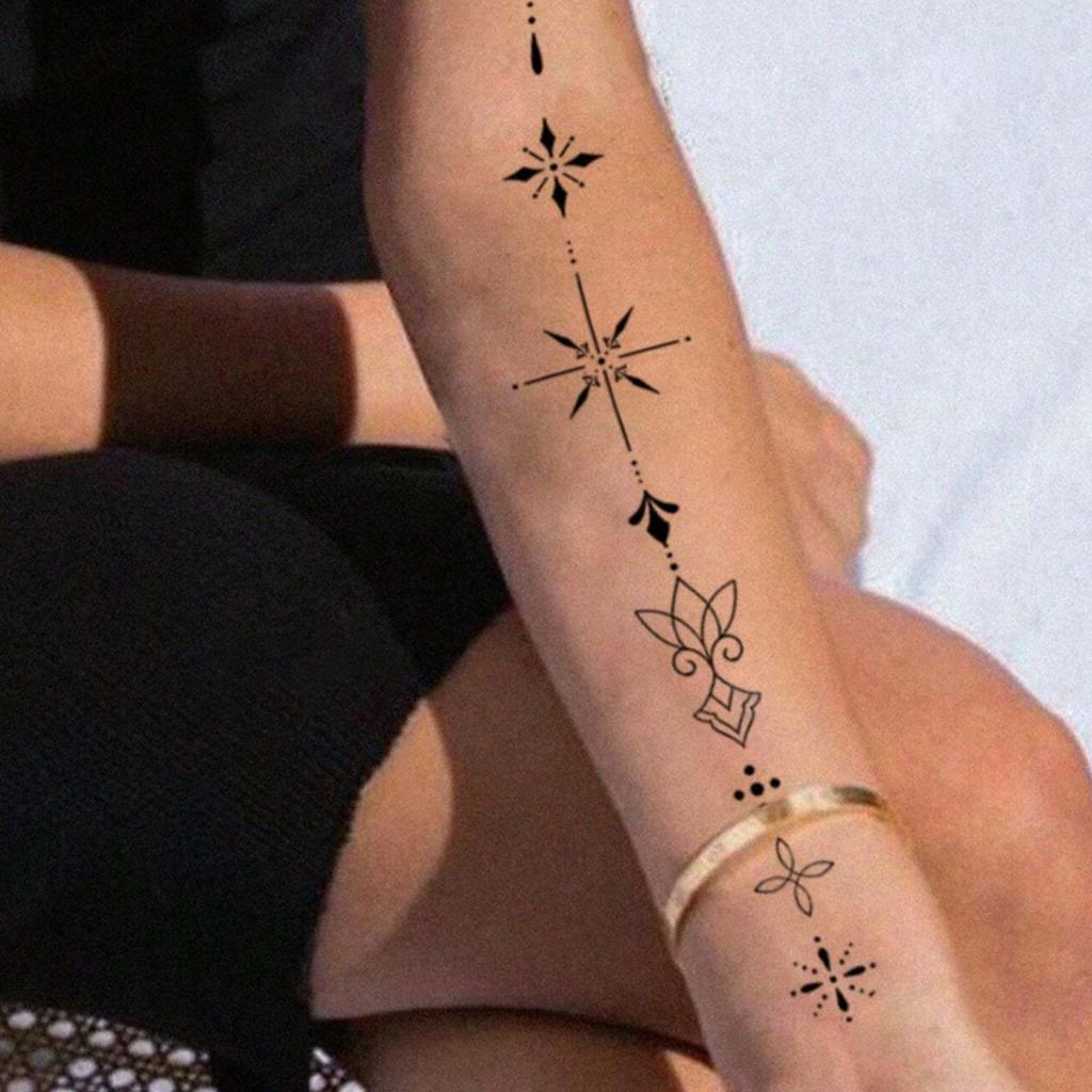Boho Style Geometric Tattoo Sticker Waterproof And Sweatproof Personality Star Lotus Totem One-Time Simulation Tattoo