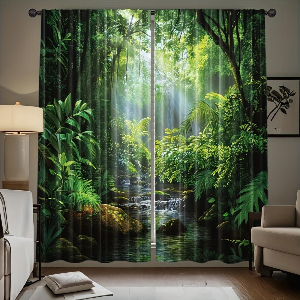 

Set Of 2 Tropical Curtains Forest Polyester Light Filtering Drapes Curtain Room Darkening With Rod Pocket W100*H70(CM)-Rod Pocket&1PCS
