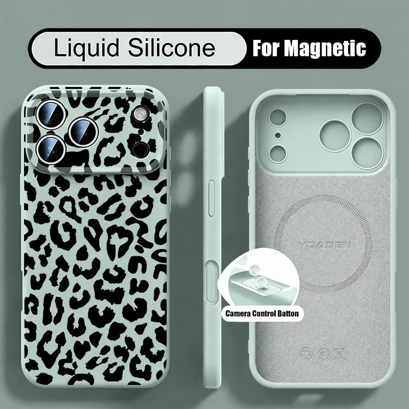Leopard Print Case For iPhone 17 Pro Max Magnetic For Magsafe Liquid Silicone Cover For iPhone 16 15 14 13 Pro Max