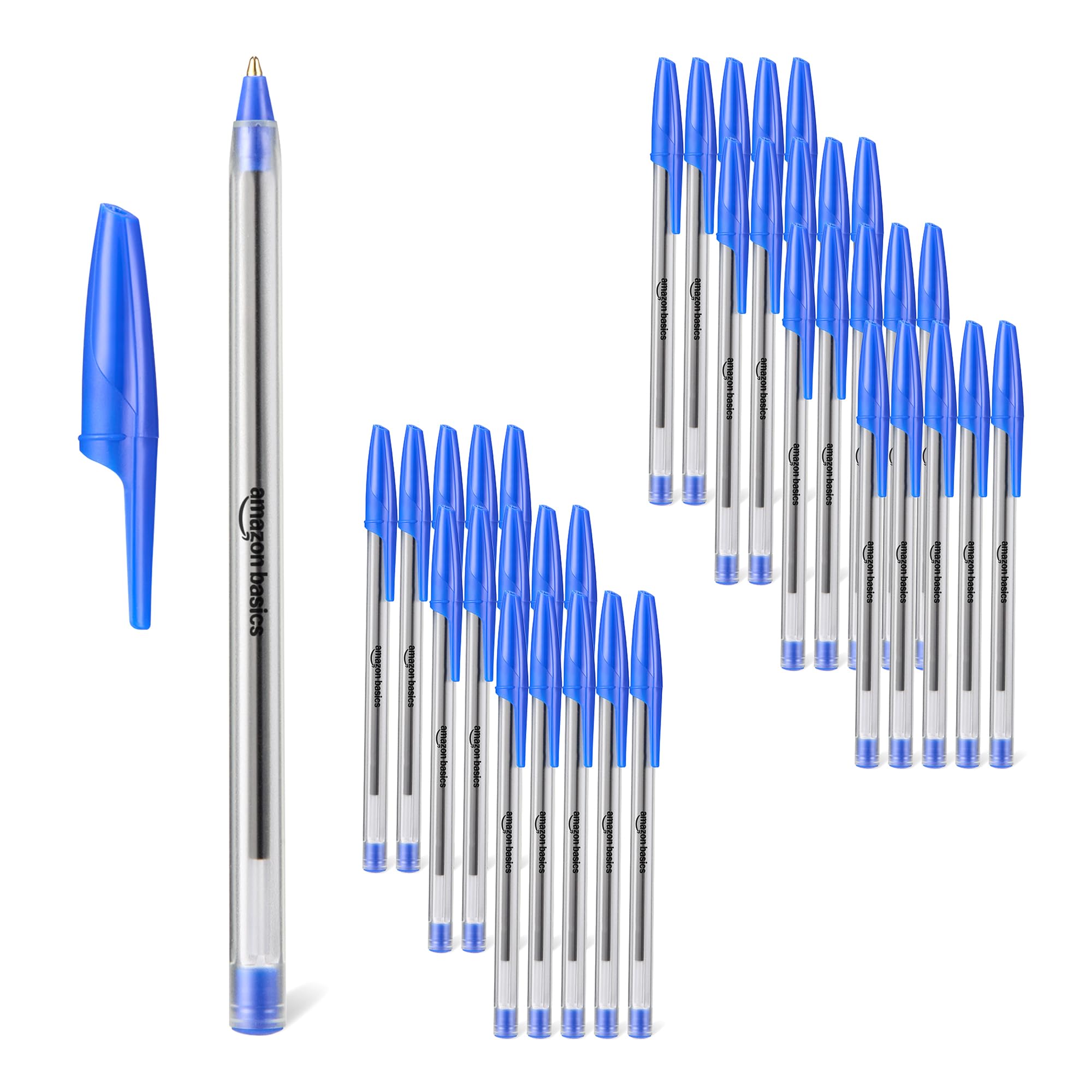 

Amazon Basics Ballpoint Blue Ink Pens, 1.0mm, 36-Pack, (Body Color Blue/Transparent)