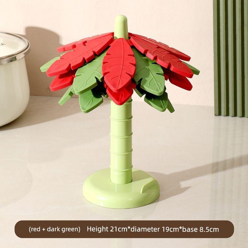 

Household Christmas Tree Heat Insulation Mat Coconut Tree Pot Mat Bowl Mat Silicone Placemat Anti-Scalding Mat Creative Coaster Phone Holder Complete Set [2 Red + 2 Dark Green]