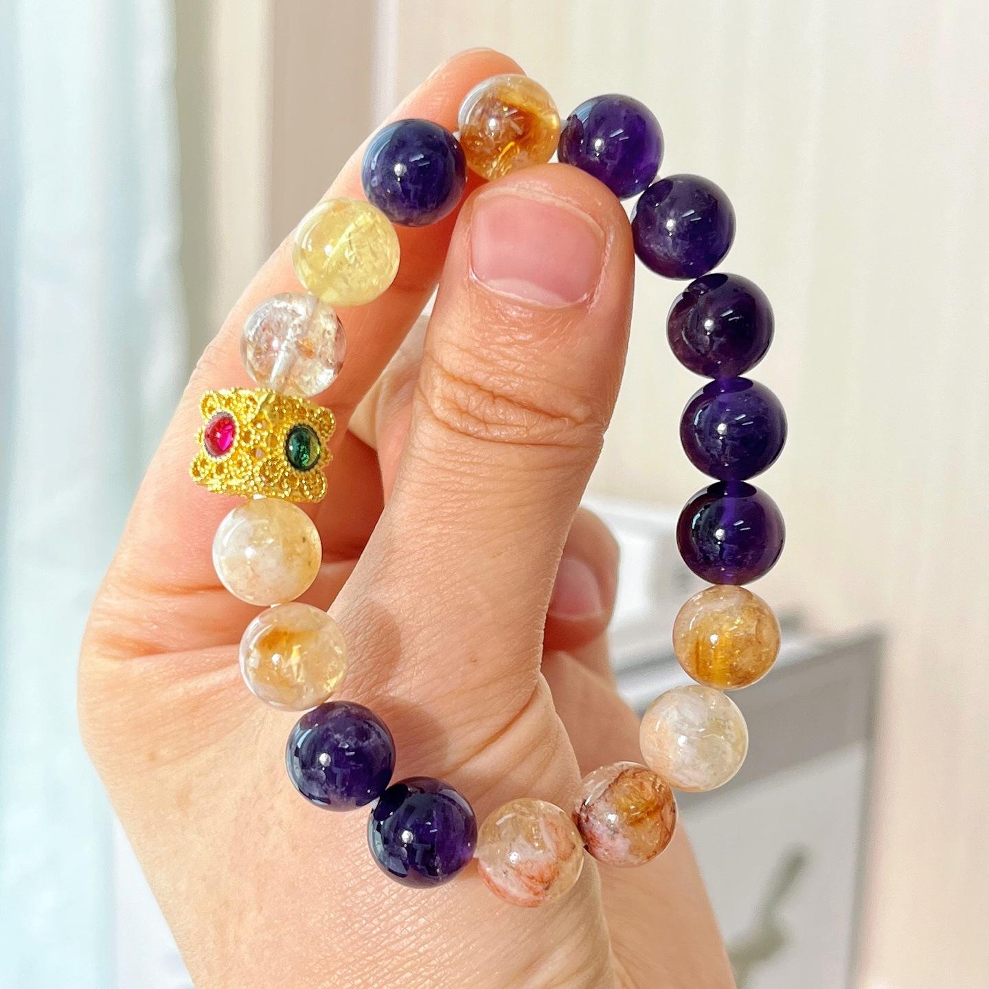 10Mm Natural Honey Milk Cover Citrine Amethyst Bracelet Bracelet