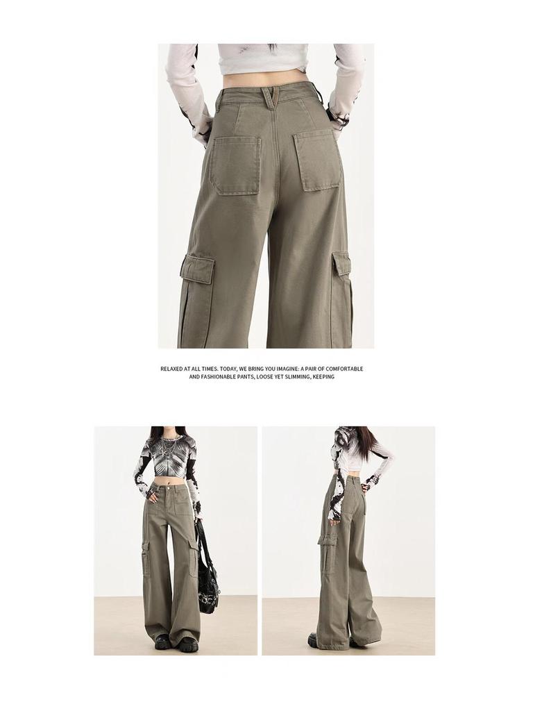 Women's Brown Velvet Wide-Leg Cargo Pants with Multi-Pockets - Spring 2025 Hiking & Casual Wear