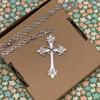 Korean Designer Silver Large Engraved Cross Pendant Necklace