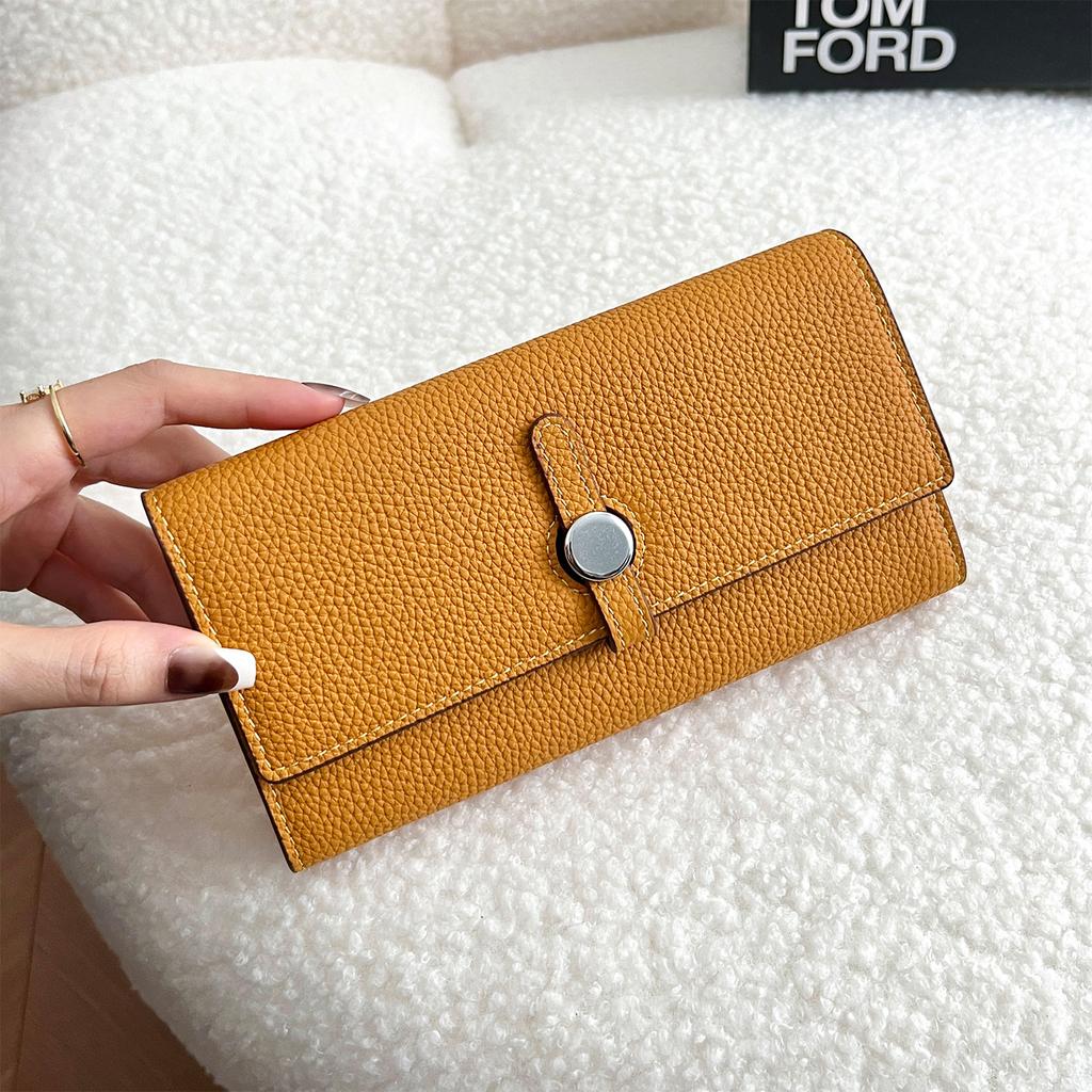 Pure cowhide women's long wallet 2026 new large-capacity multi-card wallet leather strap hand wallet women