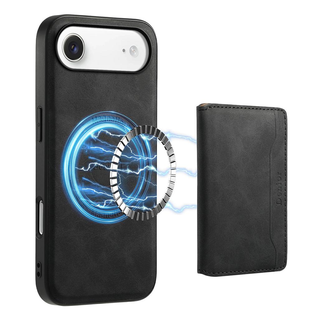 DENIOR D13 For iPhone Air Magnetic Case Card Holder Leather Coated PC + TPU Phone Cover
