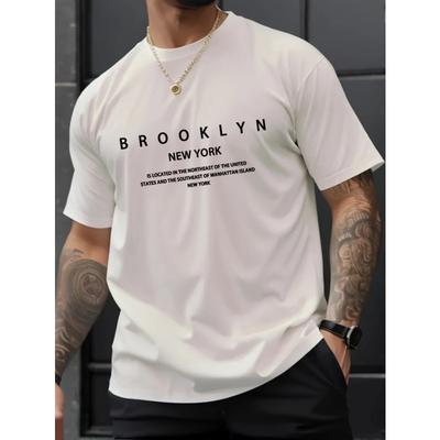 Sommer Herren 100% Reine Baumwolle Lässig Locker Plus Size Brooklyn Print Bequemes Sport T-Shirt Rundhals Kurzarm
