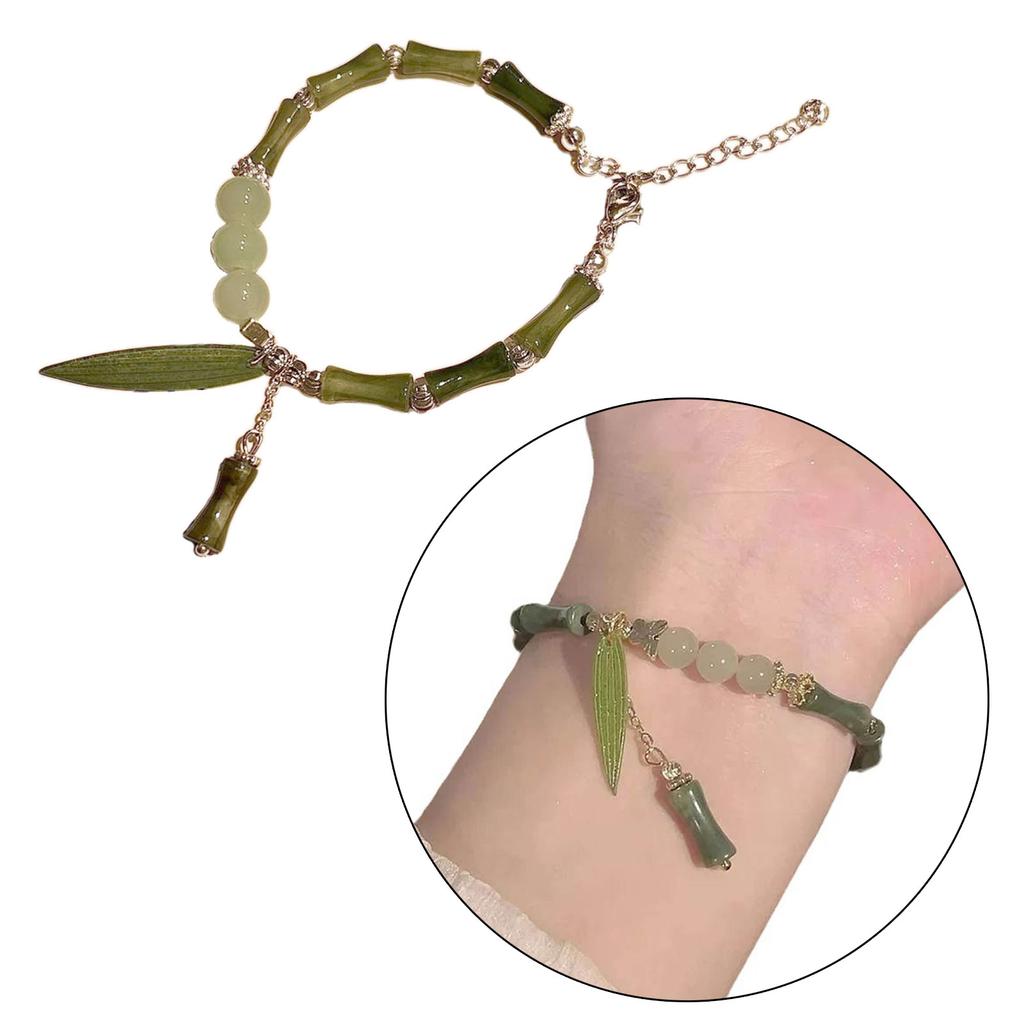 Resin Bamboo Wristband Simulated Bamboo Bracelet Adjustable Length Wrist Chain Delicate Beaded Bracelet Resin Material