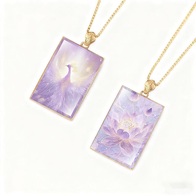 

Double-sided Titanium Steel Pendant with Real Gold Plated Gau Box, Hand-painted Green Tara and Wealth Thangka. 2*3 Double-sided Glass Pendant (Gold Plated)