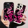 JT203 Cute Black and Pink Lips for iPhone 17 16 15 14 Pro Max Samsung S26 S25 Ultra A17 A16 A07 A56 Xiaomi 15T Redmi 15c 14C Note 13 Soft TPU Case