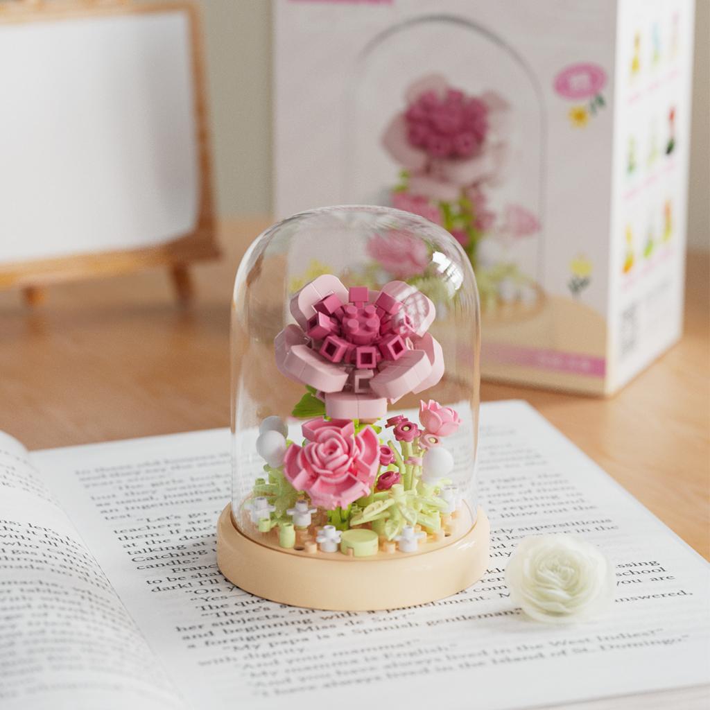 Stavebnice Kytice věčných květin Dětská hračka Mini cihličky Částice Série pro holky Svazek růží Dárek k Valentýnu k narozeninám