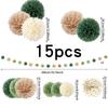 Dark Green Honeycomb Paper Flower Ball Set for Party, Wedding, or Event Decoration - 15 Pieces