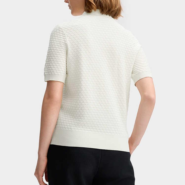 Fila White Casual Pullover Solid Short Sleeve Polo Shirt Women Tops Fog-Lotus-White F11W513403F-IV