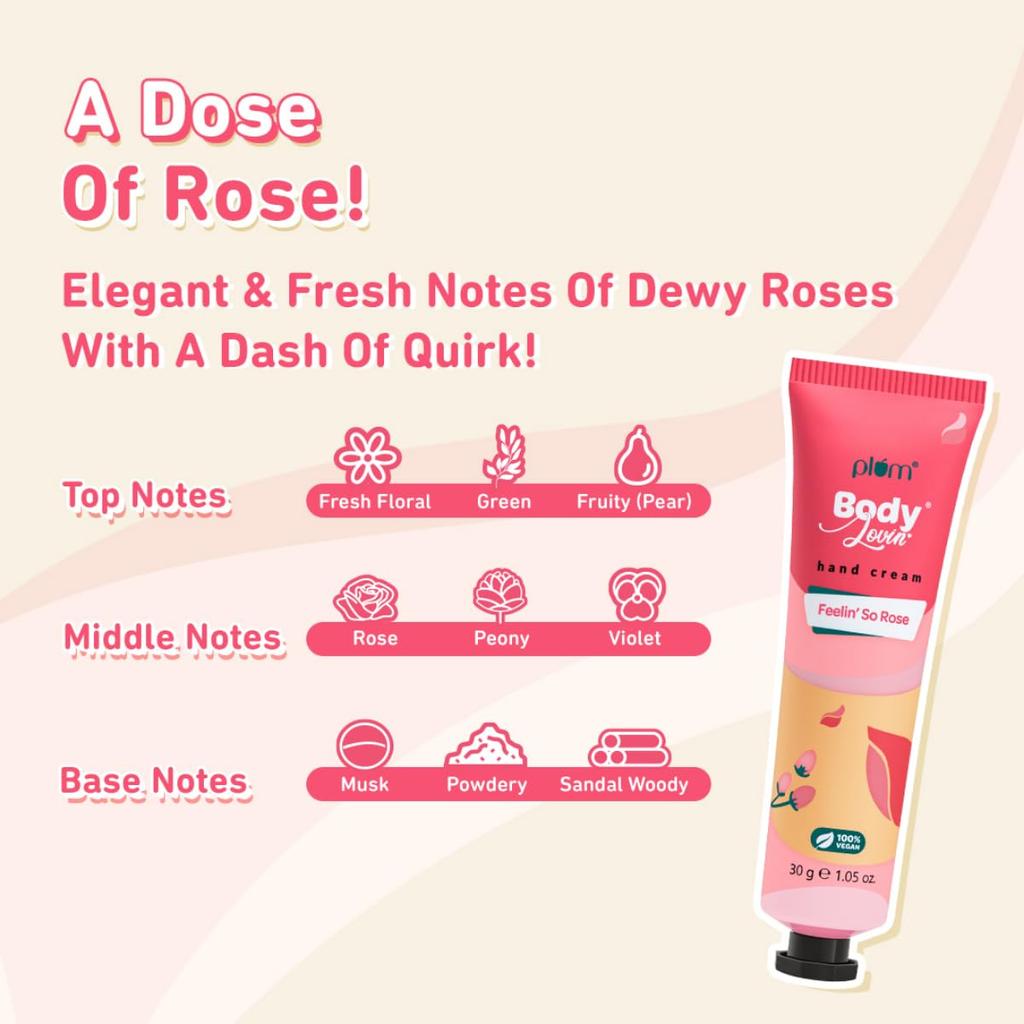 Plum BodyLovin' Feelin' So Rose Hand Cream 30G Pack of 1 | Ultra Moisturizing Non-Greasy Lightweight Travel Friendly