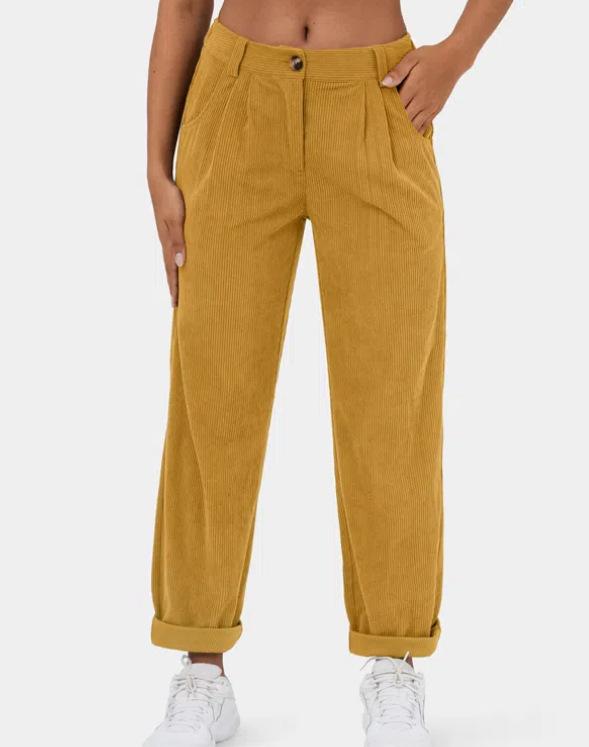 2026 Women's High Waist Casual Corduroy Pants - Solid Color, Loose Fit, Straight Leg