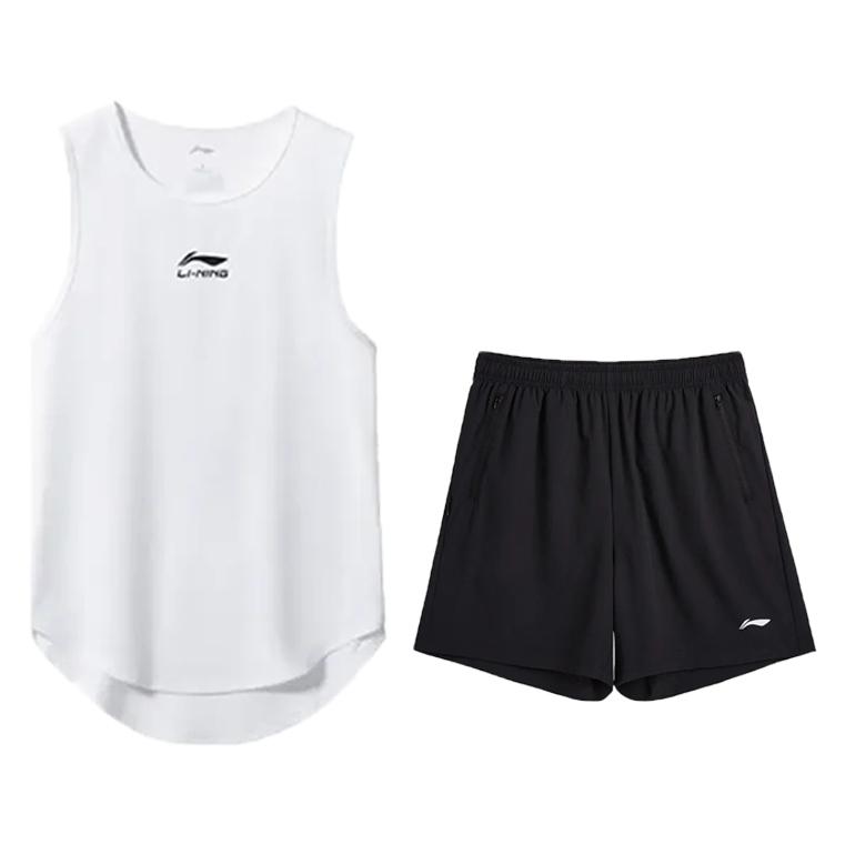 

Li-Ning Comfortable Round Neck Pullover Simple Top Breathable Versatile Fashion Five-Point Shorts Casual Sports Suit AAPV157-1+YVSV021-1 M