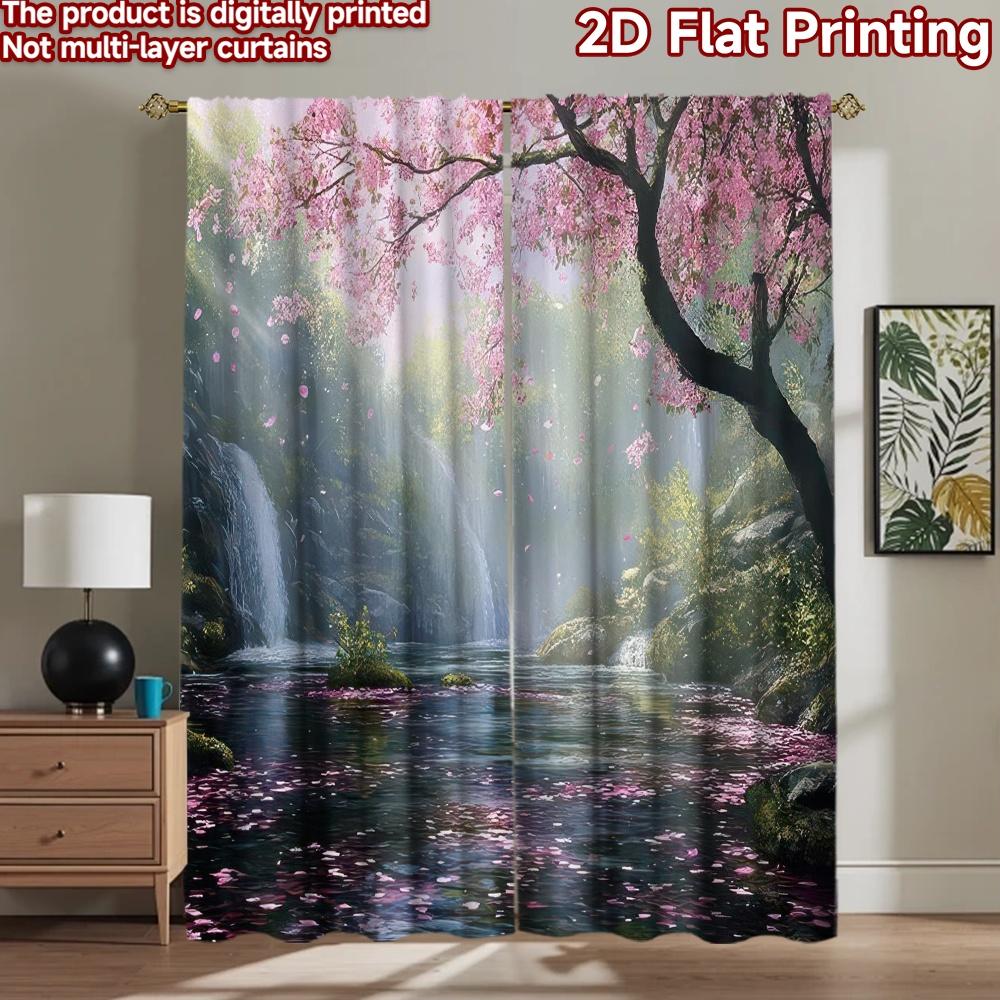2D flat Photography Backdrop Tapestry Cherry Blossom Waterfall 100% Polyester Family Party Decoration Perfect for Holiday
